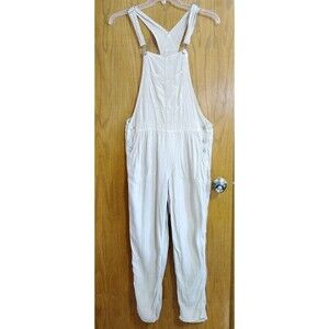 American Eagle Overalls MEDIUM Beige Linen Blend Utility Boho Festival